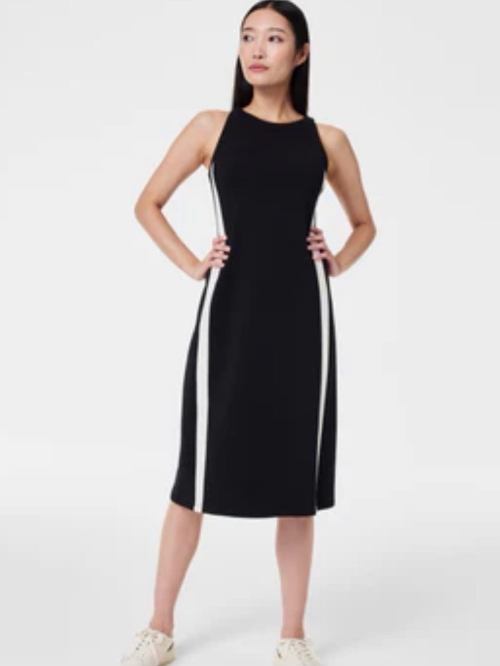 SPANX Black Midi Dress with White Side Panels